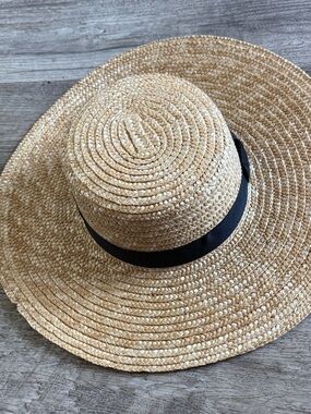 Wide Brim Straw Sun Hat with Black Ribbon